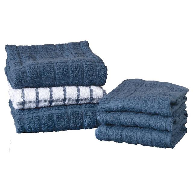 John Ritzenthaler Co. Terry Kitchen Towel and Dish Cloth, Set of 3 Towels and 3 Dish Cloths, Federal Blue