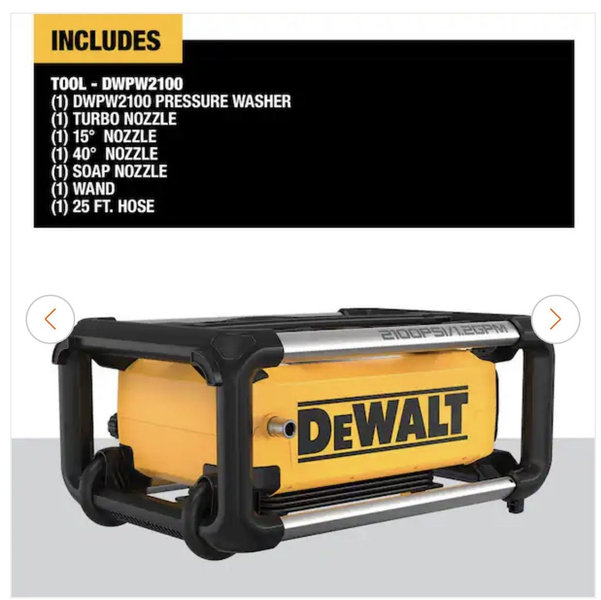 DEWALT 2100 PSI 1.2 GPM 13 Amp Cold Water Electric Pressure Washer with Internal Equipment Storage DWPW2100