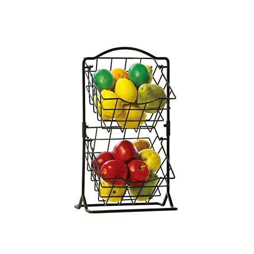 SunnyPoint 2-Tier Metal Mini Countertop Fruit Storage Basket, Antique Black
