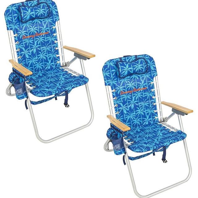 Tommy Bahama 2-Pack Hi-Boy 17" Seat Height 4-Position Lace-Up Suspension Folding Backpack Beach Chair, Blue Palms