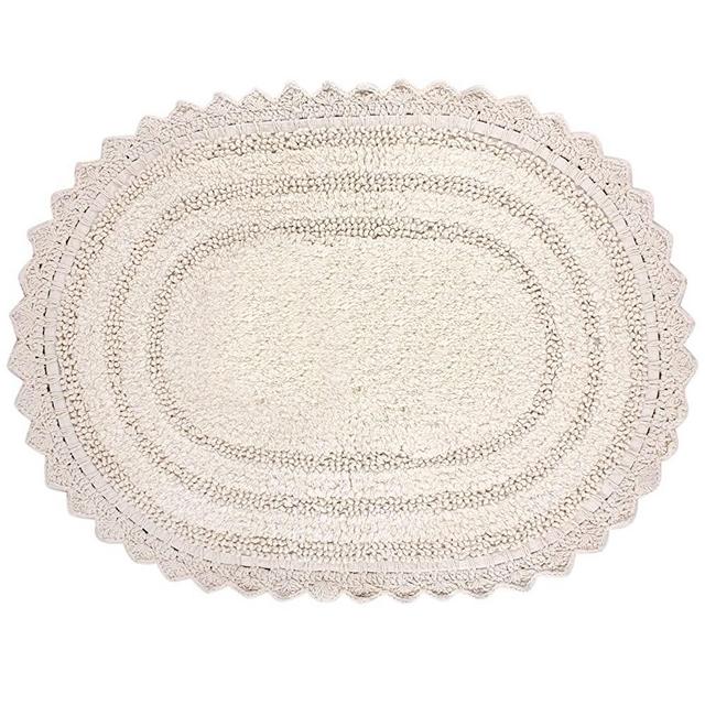 Ivory Soft Cotton Crochet Large Oval Pattern Bath Rug - Mats for Bathroom, Shower, Bath Tub, Sink, Toilet - (34 x 21 Inches)