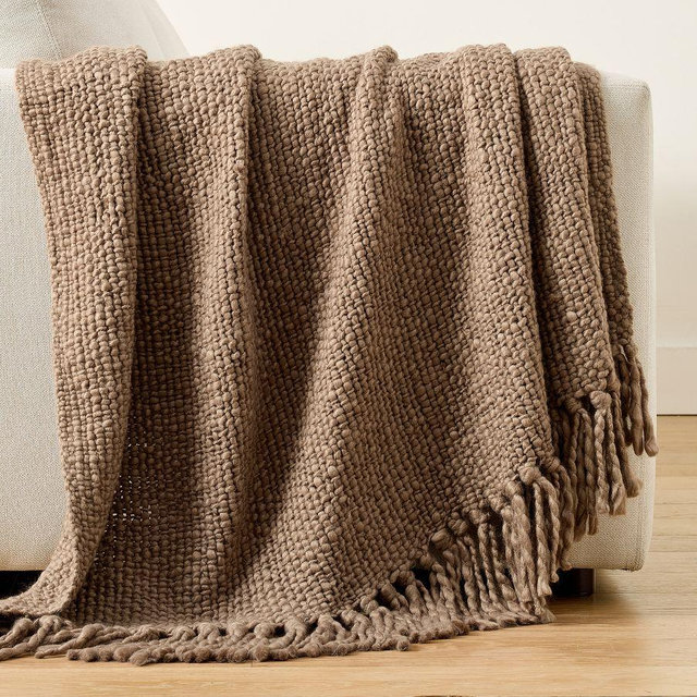 Textured Basketweave Knit Throw, Mocha, 50" x 60"