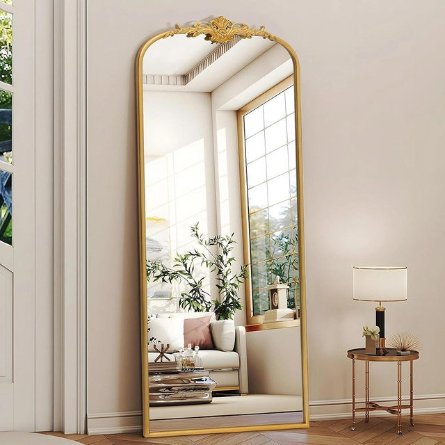 Besdomus Antique Full Length Mirror: 21"x56" Gleaming Gold Arched Full Body Mirror - Floor Vintage Baroque Traditional Ornate for Entryway/Cloakroom/Bedroom - Home Decor for Interior Designers