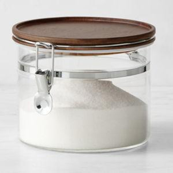 Hold Everything Stackable Glass Canister with Clamp. Medium, Walnut Finish