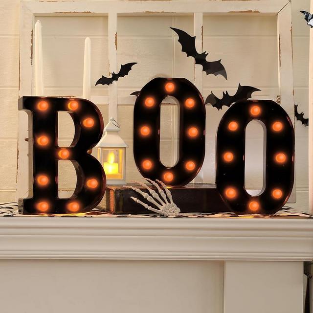 Halloween Decorations-3 LED Marquee Light up Letters BOO Sign Halloween Decor for Kitchen Fireplace Party Indoor