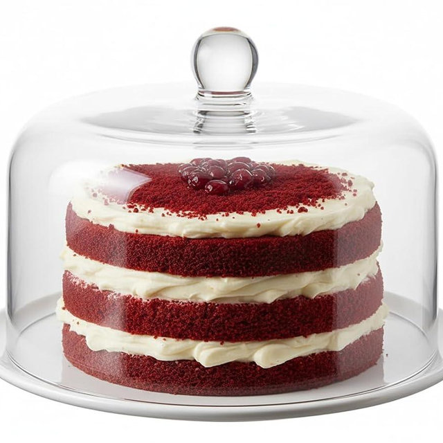 Glownary Clear Glass Round Cake Cover with Handle, 9.5 x 7 Inches, Dome Style, Countertop Display for Bakeries, Diners, Buffets