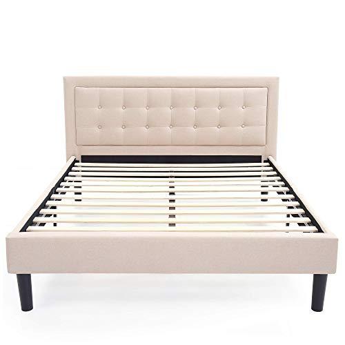 Classic Brands Mornington Upholstered Platform Bed | Headboard and Metal Frame with Wood Slat Support, Queen, Linen