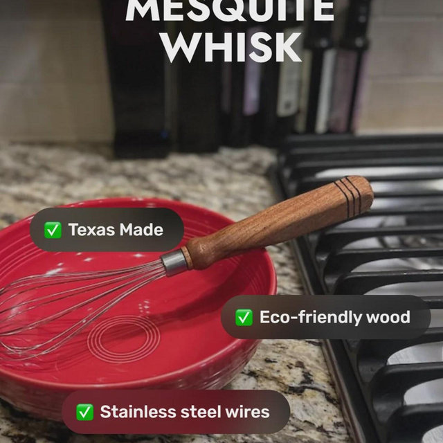 Handcrafted Mesquite Wood Handled Whisk - Stainless Steel Wire Egg Beater KItchen Tool