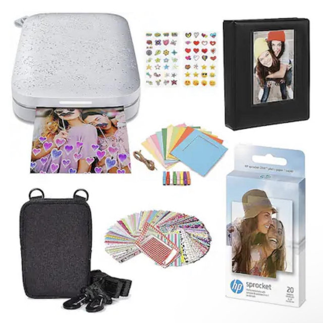 HP - Sprocket Portable Photo Printer Gift Bundle with 2"x3" Zink Photo Paper, Deluxe Case, Album & More - White