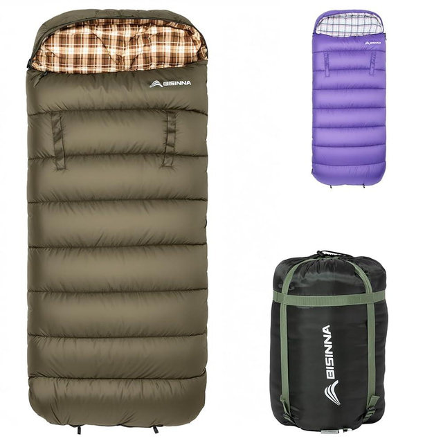 BISINNA Flannel XXL Sleeping bag (90.55"x39.37") Wearable Sleeping Bag for Alults 3 Season with Pillow Compressdin Sack for Hiking Camping Backpacking Outdoor