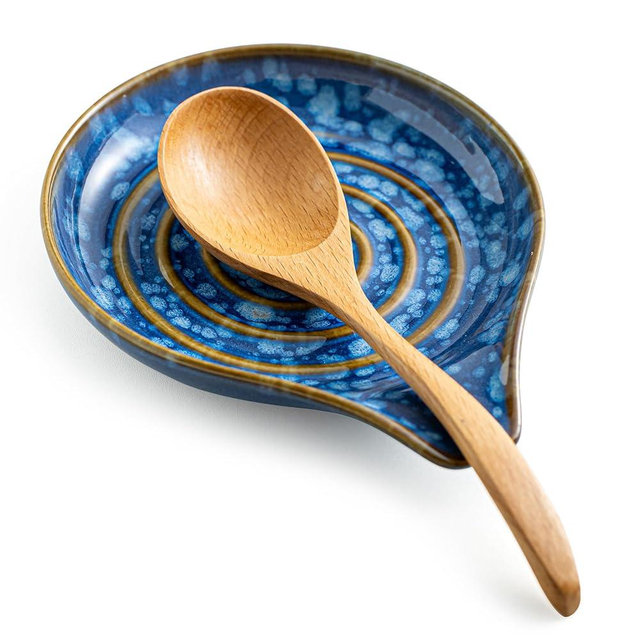LAUCHUH Spoon Rest for Stove Top - 5” Ceramic Spoon Holder Stylish Utensil Holder for Kitchen Countertops, Ladle, Coffee Spoons, Cooking spoons, Spatula, Tongs, Heat-Resistant, Starry Blue