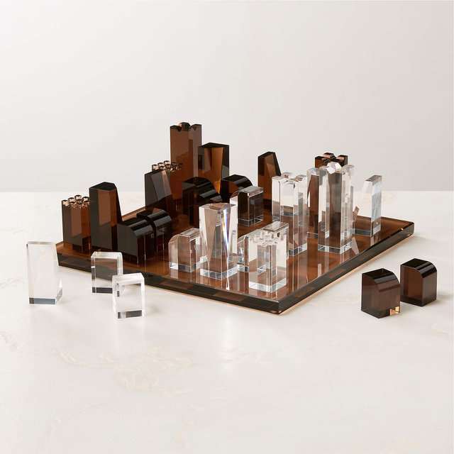 Personalized Sienna Brown and Clear Acrylic Chess Set