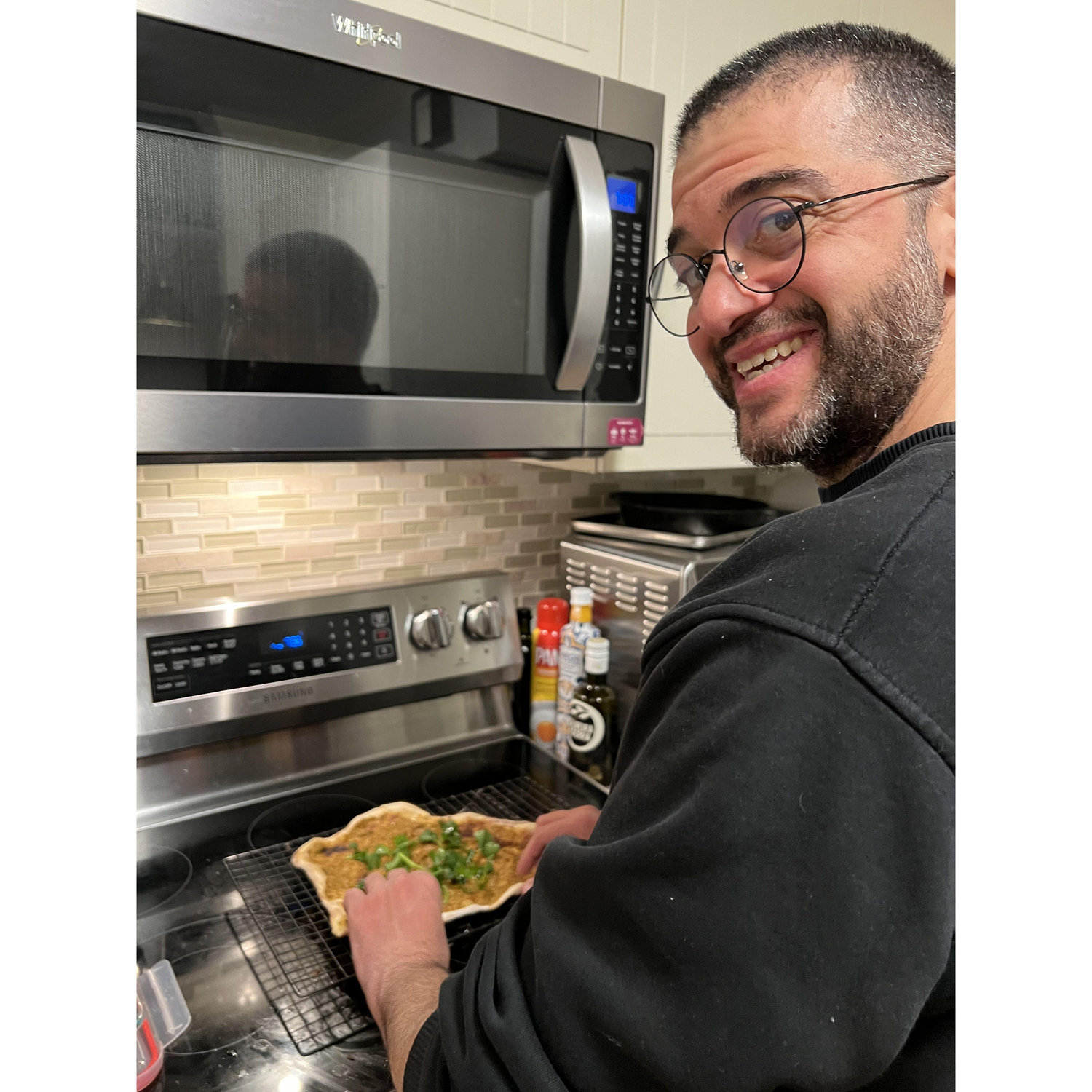 Homemade lahmajun (think turkish pizza that you wrap like a fruit roll-up to eat)