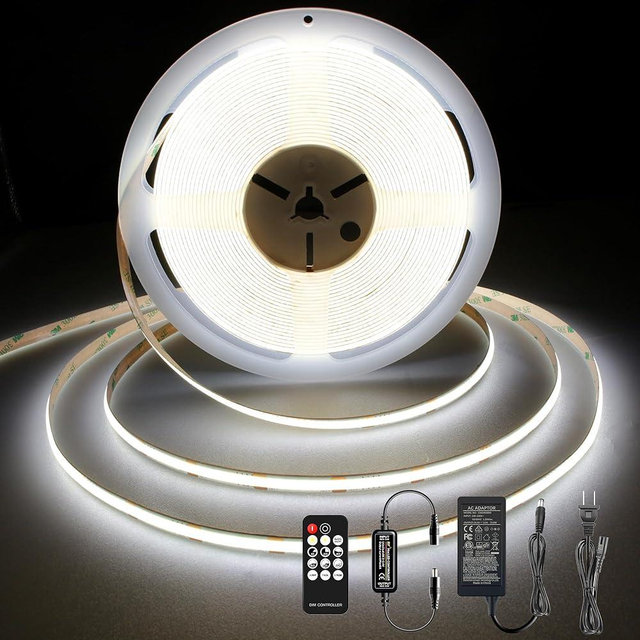 Pandery COB LED Strip 32.8ft,Dimmable Strip Lights, 6000K Daylight Super Bright LED Strip Lights, DC24V CRI90+,LED Tape Light with UL-Listed Power Supply, Indoor for Closet,Bedroom,Kitchen