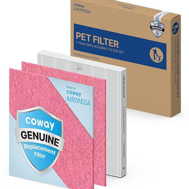 COWAY AP-1512HH & 200M Air Purifier Filter Replacement, Pet Filter Pack, 2 Pet Deodorization Filters and 1 True HEPA Filter, 1 Pack, Pink
