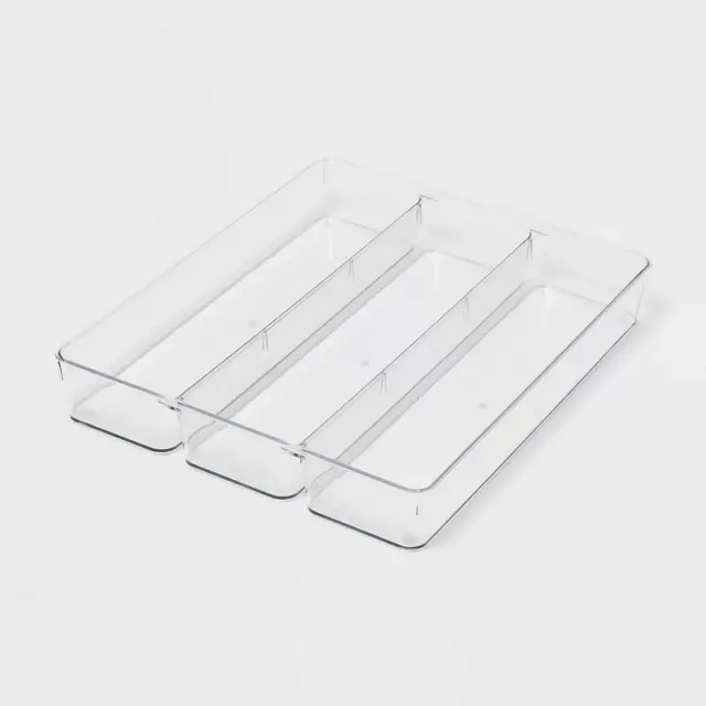 3 Compartment Plastic Drawer Flatware Organizer - Brightroom™: Clear In-Drawer Storage, Contemporary Style, 16"x13"
