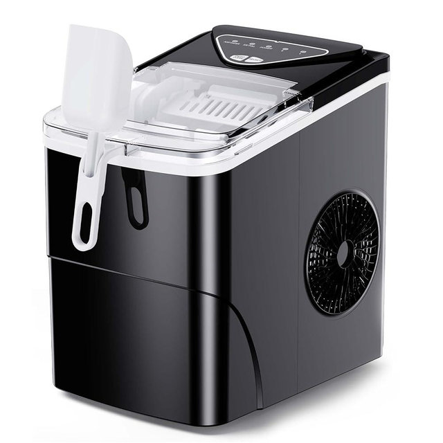 Silonn Countertop Ice Maker, 9 Ice Cubes in 6 Mins, 26 Lbs in 24 Hrs, Compact Ice Machine with Ice Basket & Scoop, 2 Ice Sizes, Self-Cleaning Ice Maker for Home/Party/Office/Bar/Dorm, Black