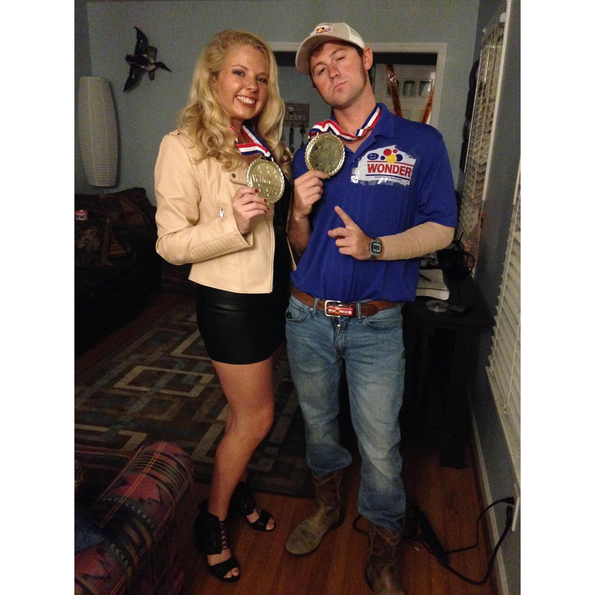 "If you aint first, your last" 
Probably our best crack at dressing up for Halloween. (Talladega Nights Ricky Bobby & his wife)