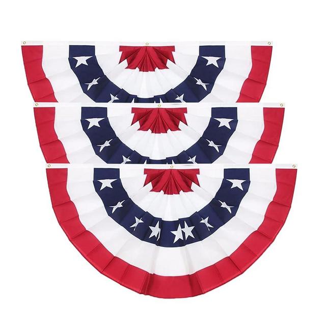 American Pleated Fan Flag,3 X 6 Ft USA Patriotic Flag Bunting Half Fan Banner Decoration Indoor/Outdoor（Set of 3）