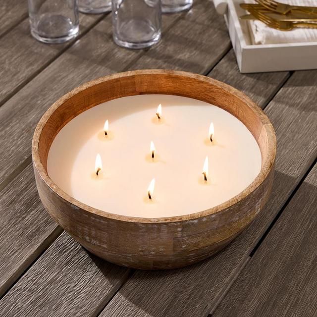 Wood Filled Candle, Unscented, 7 Wick, 52 Oz, Wood, Natural