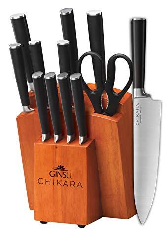 Ginsu Gourmet Chikara Series Forged 12-Piece Japanese Steel Knife Set – Cutlery Set (11 Stainless Steel Kitchen Knives(420J) +1 Finished Hardwood Block)07132DS
