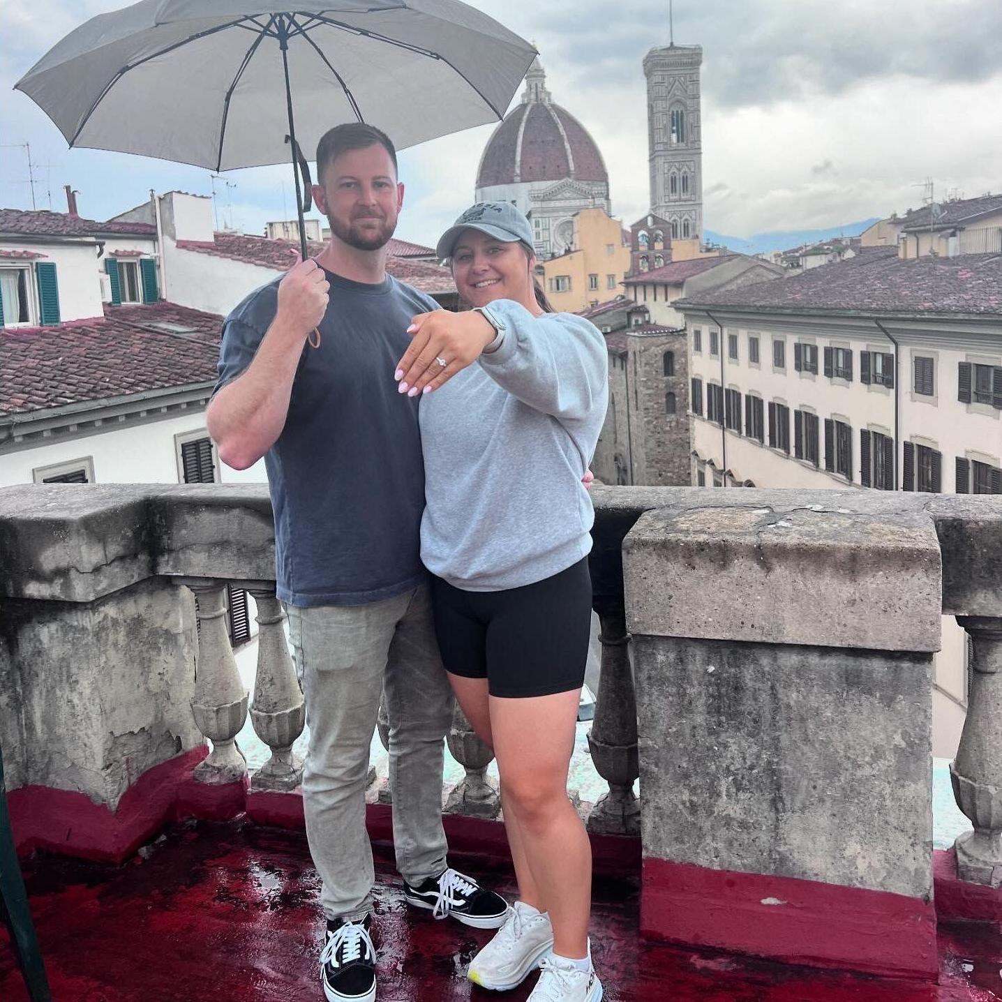 We're engaged!!! June 23, 2024, in Florence Italy. Our view from the rooftop terrace was amazing and the perfect location for this private moment between the two of us.