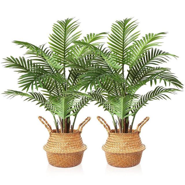 MOSADE Artificial Palm Tree 37”Fake Potted Areca Palm Plant with Handmade Seagrass Basket, Perfect Faux Tree Home Décor for Indoor Outdoor Office Porch Balcony Bedroom Gift，2Pack