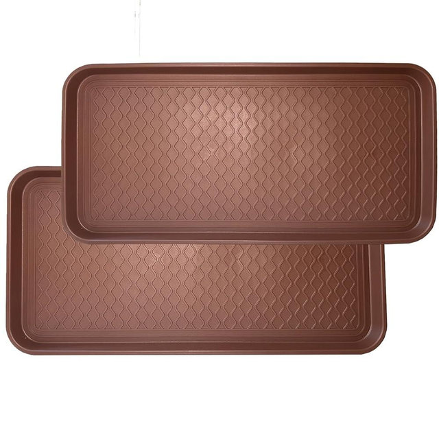 FDGARDEN Large Multifunctional Boot Tray 2 Pack Boot Mat Washable Indoor or Outdoor Tray Mat for Shoes Boots Plants Pots Paint Tins Pet Bowls Car Storage, 30 x 15 x 1.2 Inches (Brown)