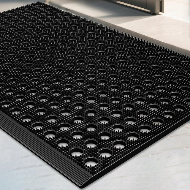 Mibao Front Door Mat, Heavy Duty All Weather Dirt Trapping Waterproof Non-Slip Drainage Welcome Entrance Doormats, Mud Mat for Garage Home Pool Entry Commercial, 35.5" x 24", Black