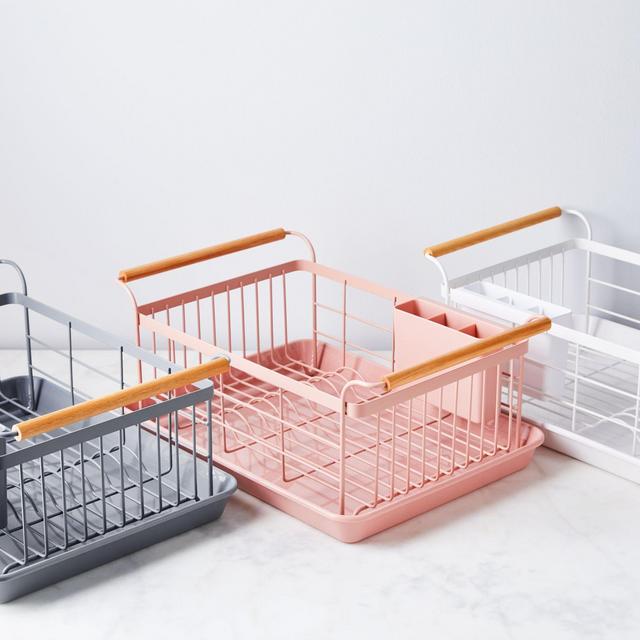 Wood-Handled Dish Rack - White