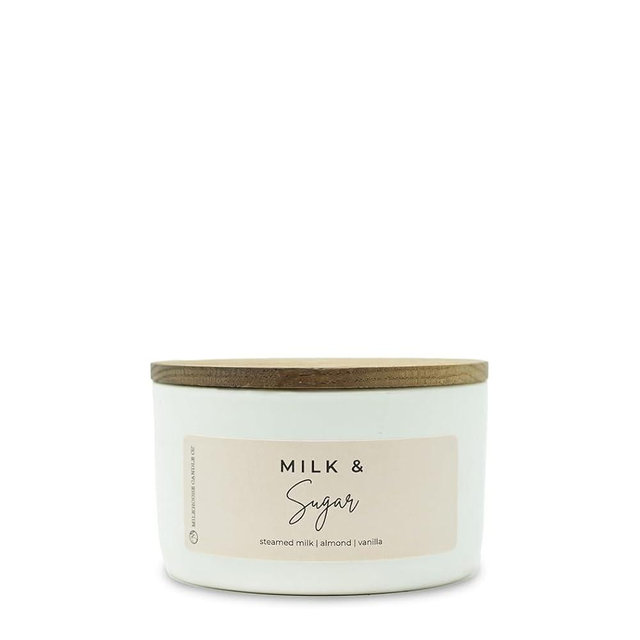 Milkhouse Candle Company Milk & Sugar Soy Candle - Steamed Milk | Almond | Vanilla Scented - 10 oz Signature Statement Candle with Lid, 20+ Hour Burn Time, Made in the USA