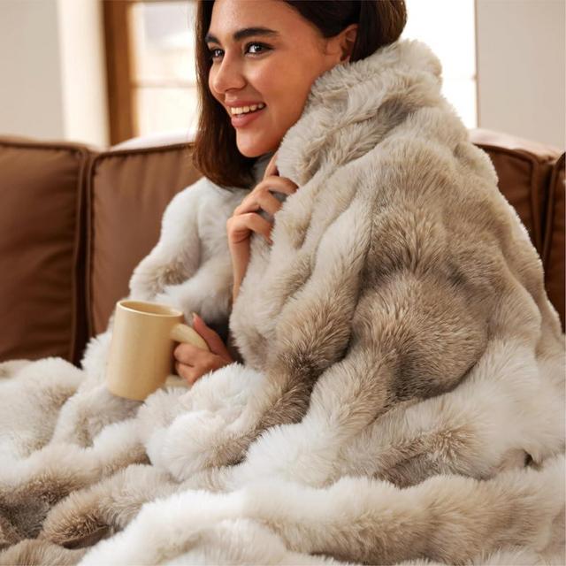 Bedsure GentleSoft Fluffy Faux Fur Throw Blanket, Fuzzy Soft Bubble Blanket for Couch, Faux Fur Decor for Home Bedroom Living Room, Thick Warm Furry Cozy Gifts for Women, Tie-dye Taupe, 50x60 Inch