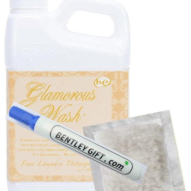 Tyler Candle Glam Wash Diva 64 Fl oz Laundry Detergent/with Glamorous Sachet Single Pouch Bonus Bently Stain Remover Pen