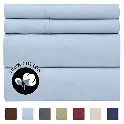 100% Cotton Queen Sheets Blue (4pc) Silky Smooth, Cooling 400 Thread Count Long Staple Combed Cotton Queen Sheet Set – 400TC High Thread Count Queen Sheets Queen Bed Sheets Cotton All Cotton