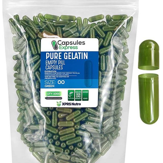 XPRS Nutra Size 00 Empty Capsules - 1000 Count Empty Gelatin Capsules - Capsules Express Empty Pill Capsules - DIY Capsule Filling - Fillable Pill Capsules Empty Gel Caps (Green)