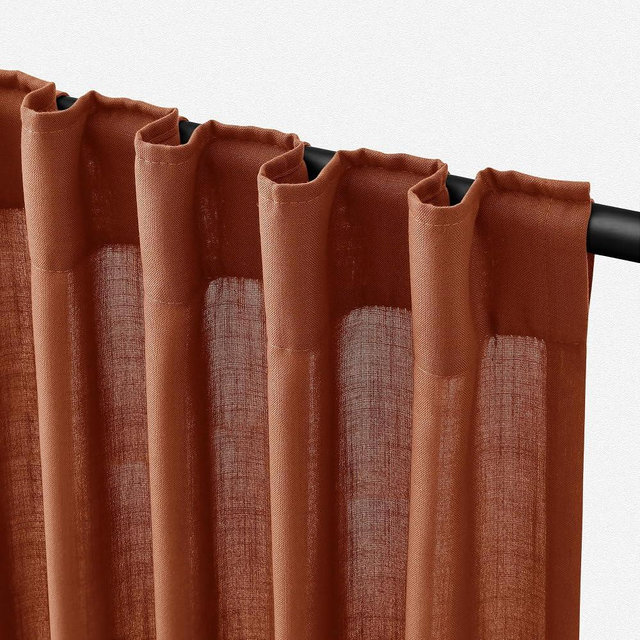 Jowels Terracotta Linen Curtains 84 inches Long 2 Panel Set Back Tab Rod Light Filtering Semi Sheer Rust Colored Curtains 84 inches Long Soft Thick Cotton Cloth Textured Boho Farmhouse Room Decor