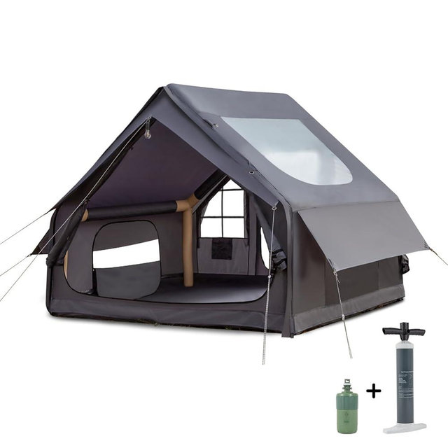 YOYIOTDR Inflatable Camping Tent for 6-8 Person, with Electric Air Pump, 4 Season Waterproof Windproof, Clear Skylight & 420D Oxford Waterproof, Air Tent with Mesh Windows/Doors