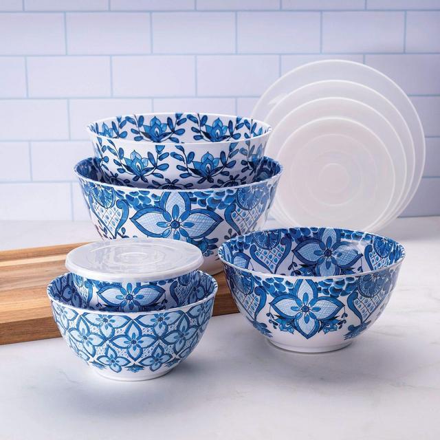 10 Piece Melamine Mixing Bowl Set Blue"French Country"