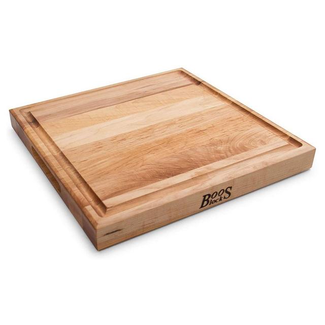 John Boos Maple Wood Cutting Board for Kitchen Prep, 15x15 Inch, 1.5 Inch Thick Edge Grain Reversible Square Charcuterie Boos Block with Juice Groove
