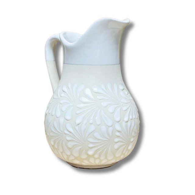 Engobe/White Large Pato Clay Pitcher - Jarro de Barro - Handmade Mexican Clay Pitcher - Margarita Pitcher - Summertime Essentials