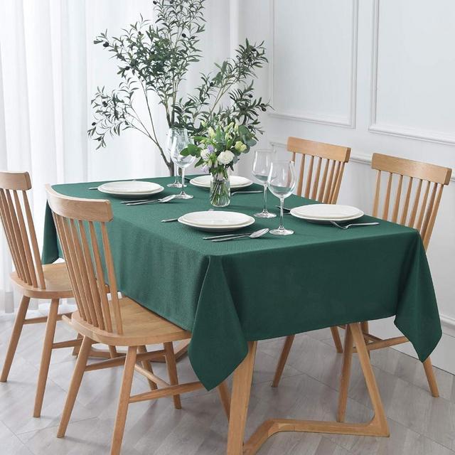 maxmill Rectangle Textured Tablecloth Waterproof Spillproof Wrinkle Free Table Cloth, Kitchen Dinning Tabletop Decoration, Fabric Table Cover for Outdoor and Indoor Use, 52 x 70 Inch, Hunter Green