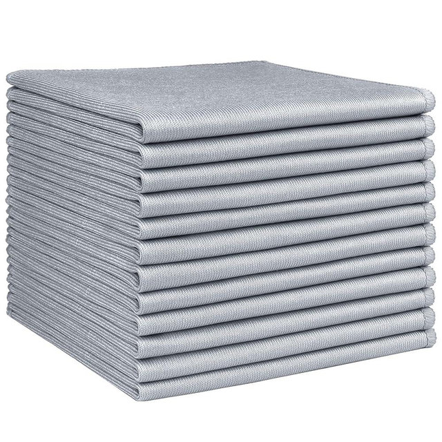 HOMEXCEL Microfiber Glass Cleaning Cloths 12 PK, Lint Free Streak Free, Reusable Cleaning Cloth for Cleaning Windows, Glasses, Mirrors, Screens, Stainless Steel, and More Silver-12”×12”