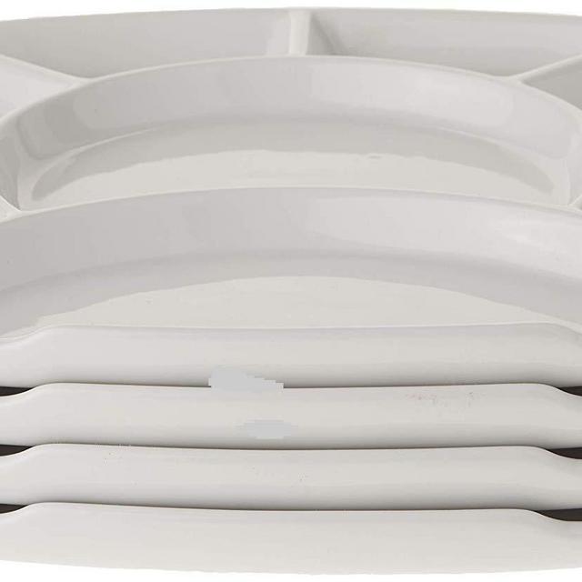 MyCuisina Divided Fondue plates, White Stoneware Set of 4