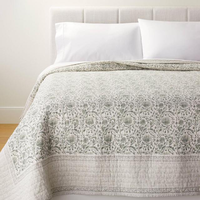 Full/Queen Decorative Border Cotton Slub Print Quilt Light Teal Green – Threshold™ designed with Studio McGee
