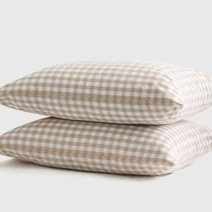 Classic Organic Percale Gingham Pillowcase Set in Cafe