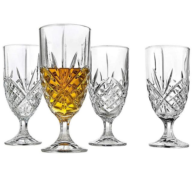 Crystal Glass Water Goblets, 16 Ounce Elegant Crystal Glasses for Water, Juice, Beer, Wine, and Cocktails, Iced Beverage Glassware – Set of 4