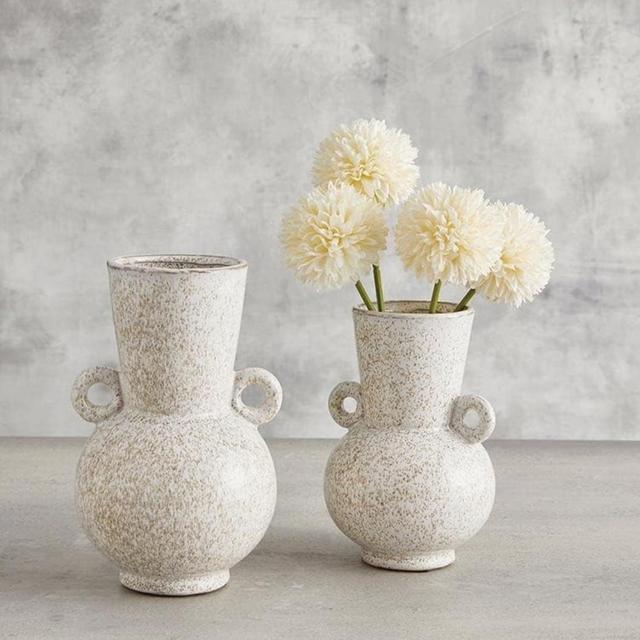 47th & Main Modern Glazed Ceramic Flower Vase for Home Décor, Small, Gray Speckled