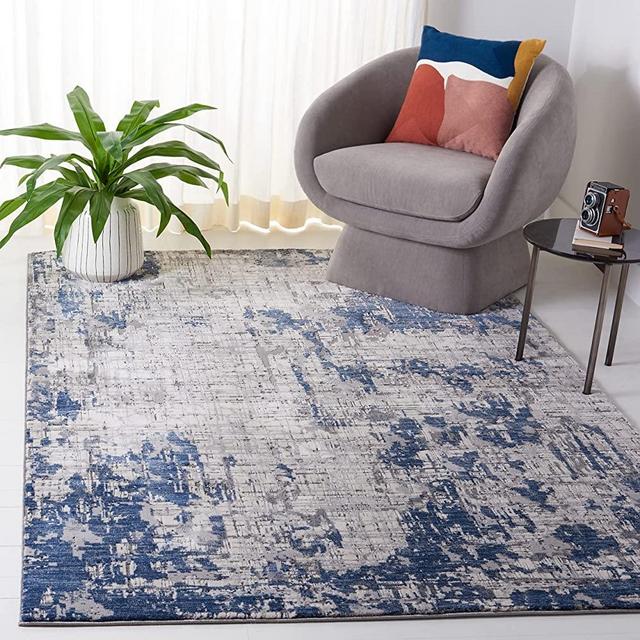 SAFAVIEH Meadow Collection 9' x 12' Ivory Grey/Blue MDW178A Modern Abstract Non-Shedding Living Room Dining Bedroom Area Rug