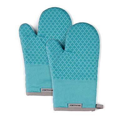 KitchenAid Asteroid Cotton Oven Mitts with Silicone Grip, Set of 2, Aqua