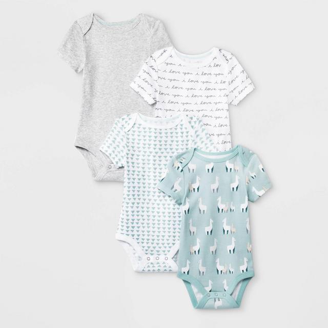 Baby 4pk Llama Love Short Sleeve Bodysuits - Cloud Island™ 12M